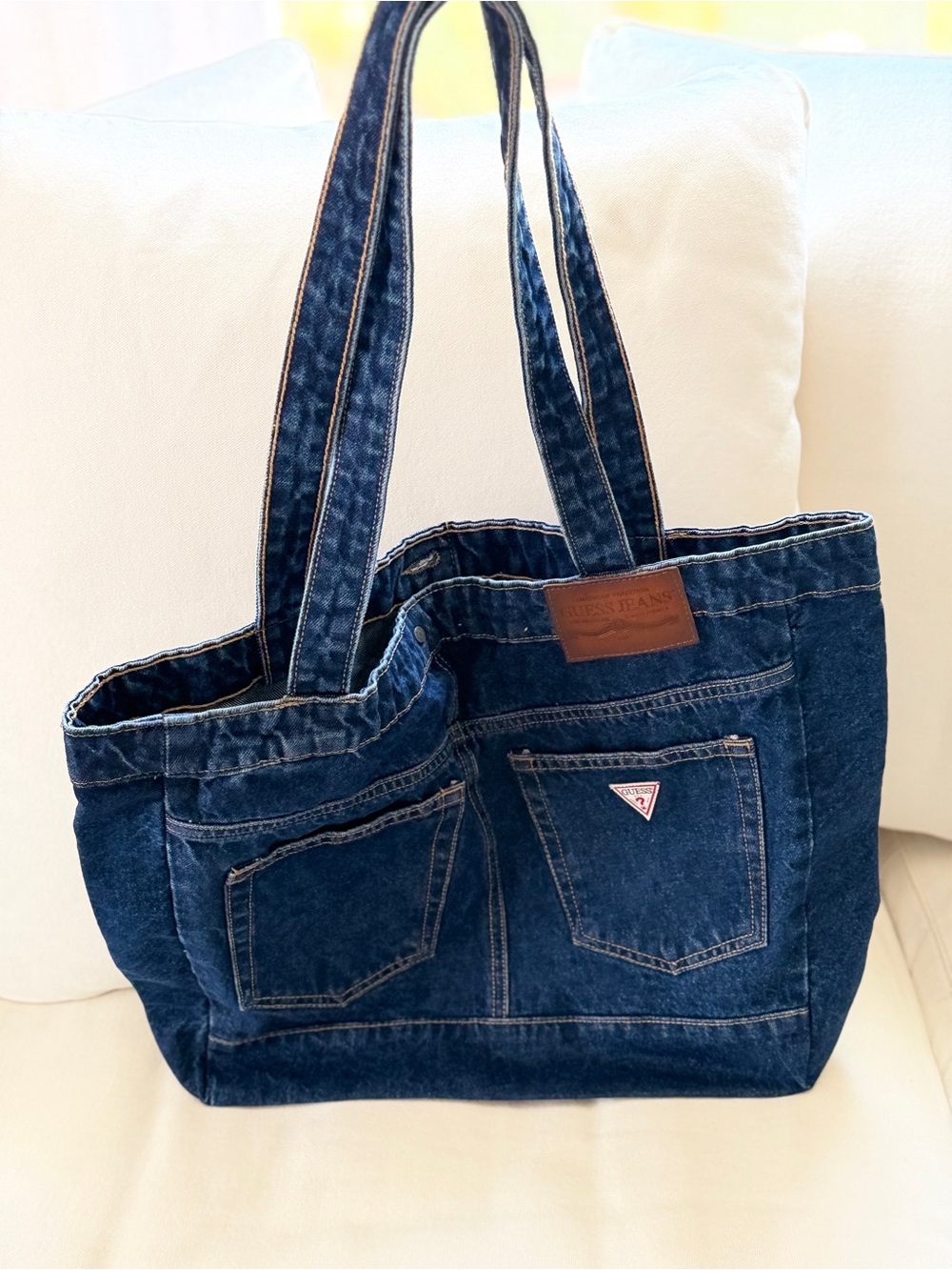 2026 Limited Edition Guess Jeans x Minions / Denim Tote Bag in Dark Blue